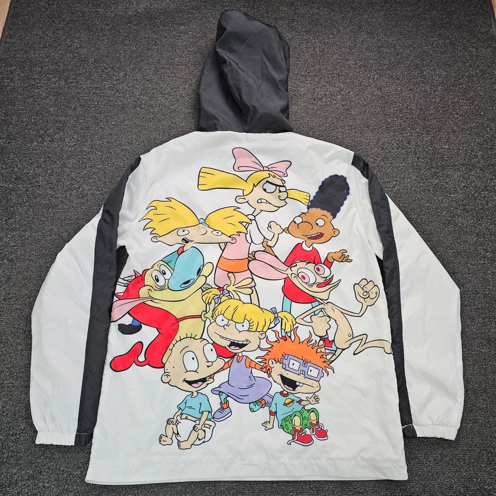 Nickelodeon Windbreaker Jacket Mens Large90s Cartoon Characters‎ White 1/4 Zip